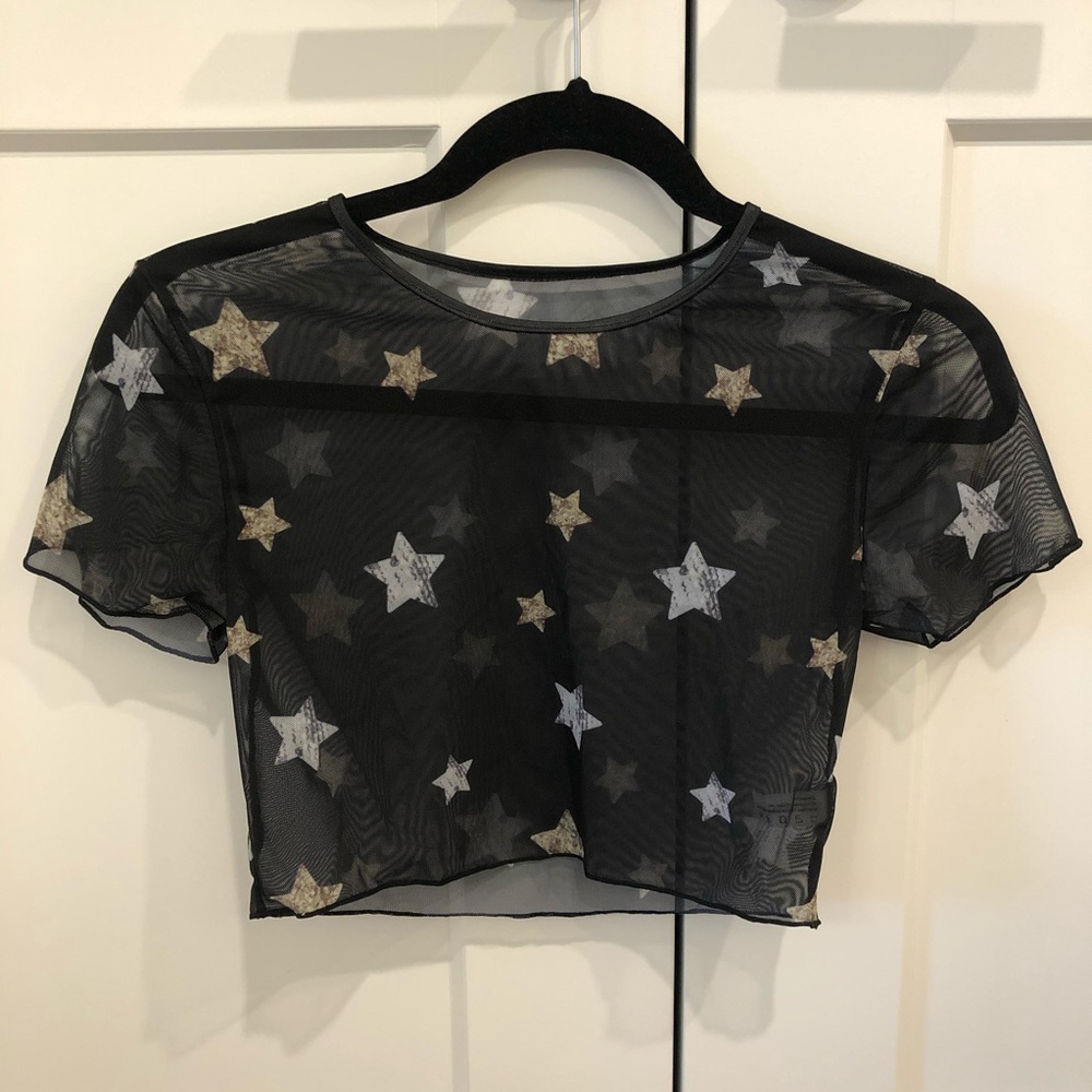 Zaful Crop See-through Shirt With Stars | Size S